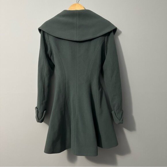 Trina Turk Wool Blend Wrap Coat Green Size 6 Quiet Luxury Forestcore Chic - Picture 4 of 13